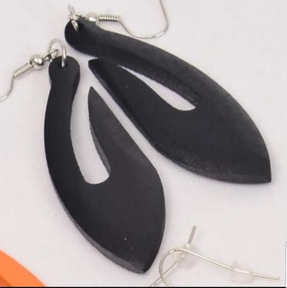 Geometric, Colorful, Wooden, Fishhook earrings - Picture 8 of 10